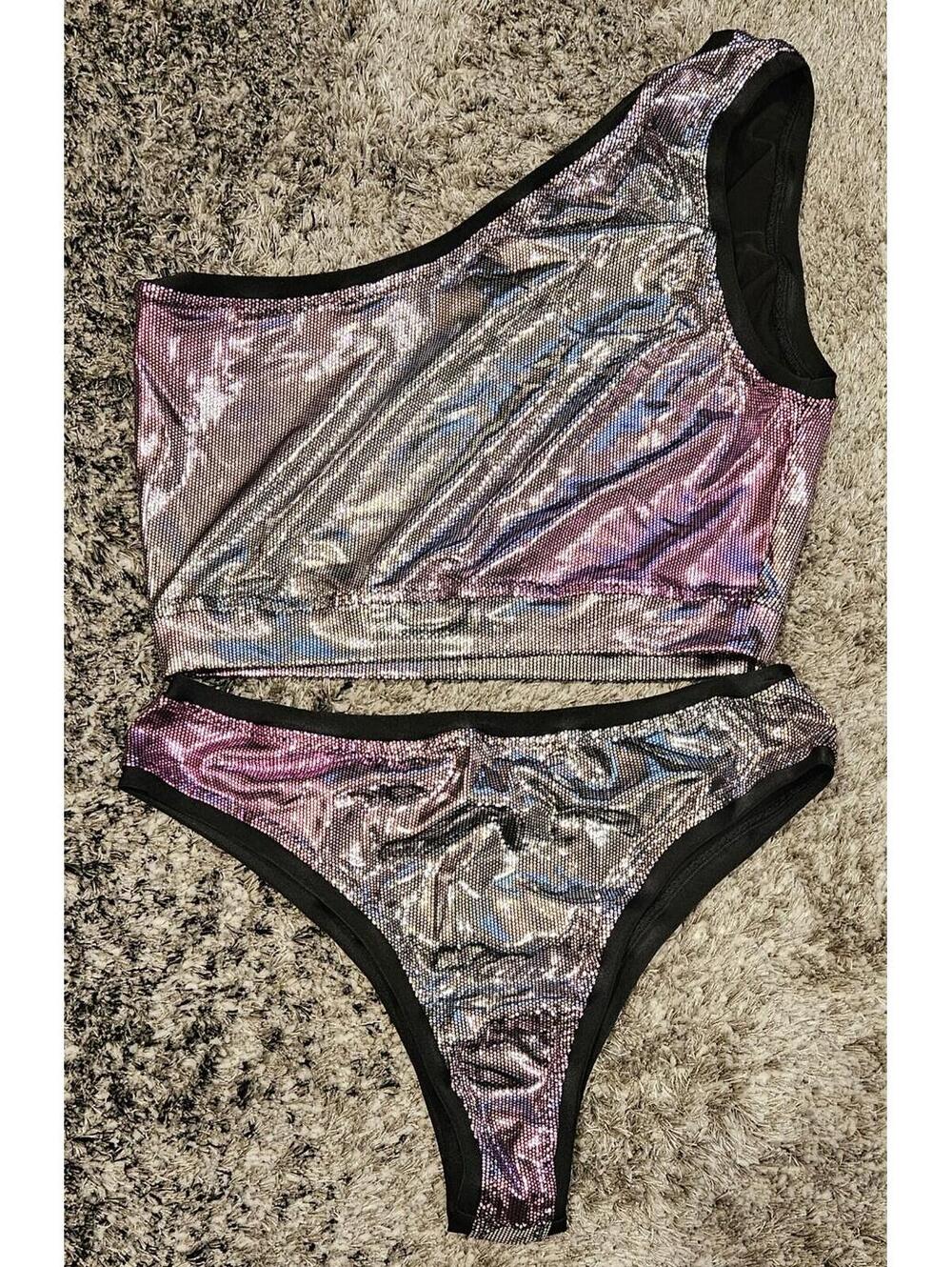 Lettau German Made Purple Shimmery Crop Top & Panty Set (No Size)